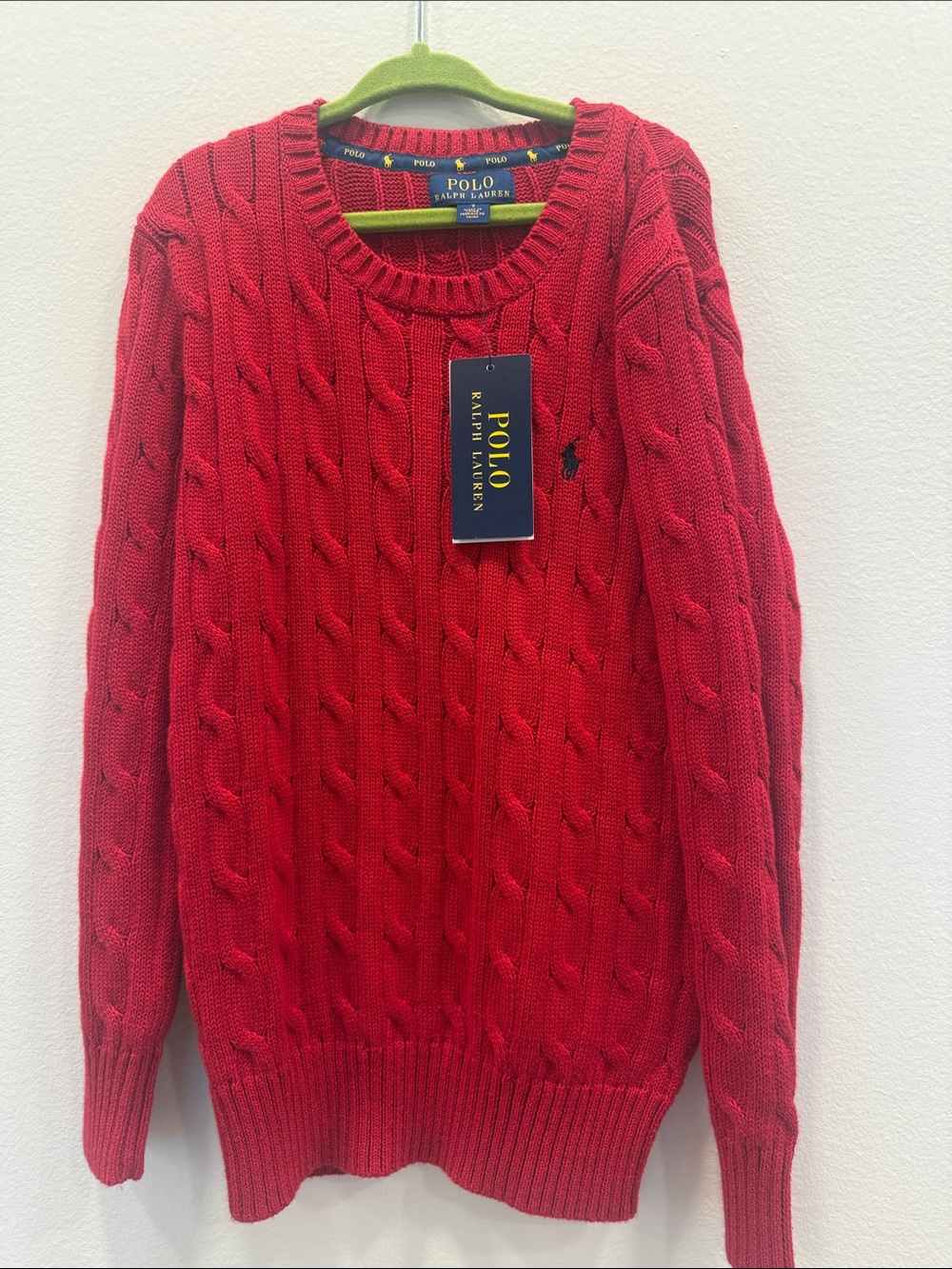 NWT Polo by Ralph Lauren Boy’s Red Cable Crewneck Sweater - Size 7 (232)